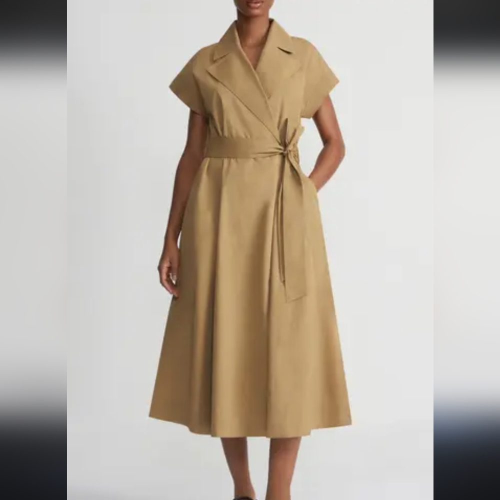 Lafayette 148 New York Khaki Wrap Midi Dress
